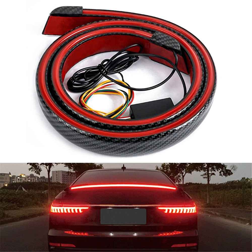 Carbon Fiber PVC Car Rear Spoiler Tailgate LED Light Bar Running Turn Signal Brake Taillight Strip