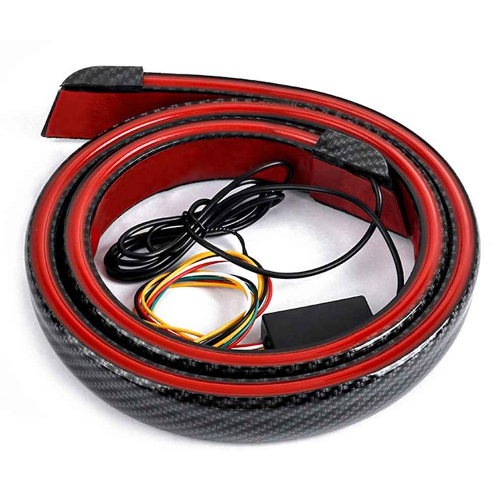 Carbon Fiber PVC Car Rear Spoiler Tailgate LED Light Bar Running Turn Signal Brake Taillight Strip