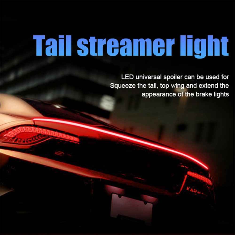 Carbon Fiber PVC Car Rear Spoiler Tailgate LED Light Bar Running Turn Signal Brake Taillight Strip