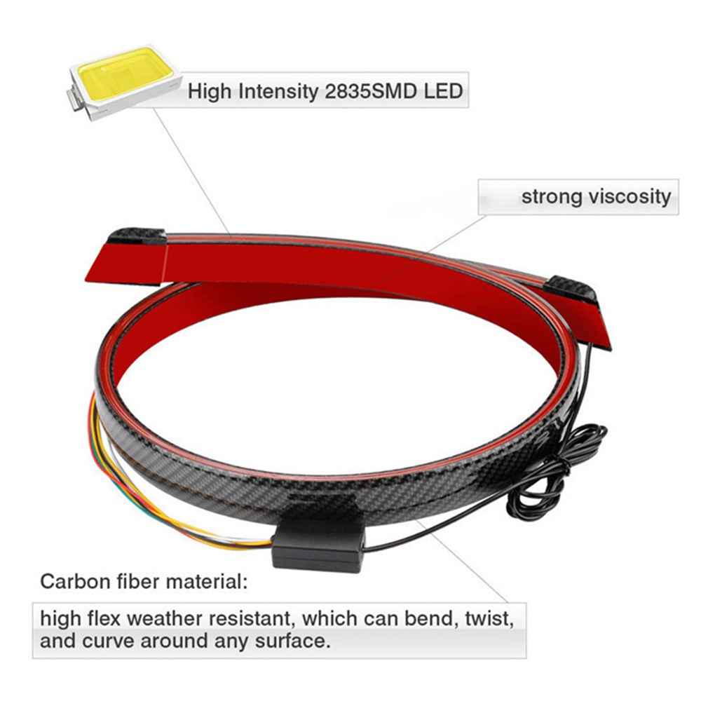 Carbon Fiber PVC Car Rear Spoiler Tailgate LED Light Bar Running Turn Signal Brake Taillight Strip