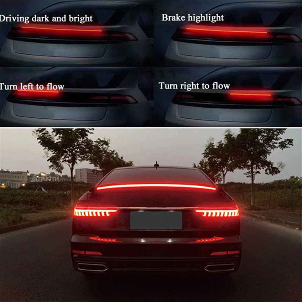 Carbon Fiber PVC Car Rear Spoiler Tailgate LED Light Bar Running Turn Signal Brake Taillight Strip