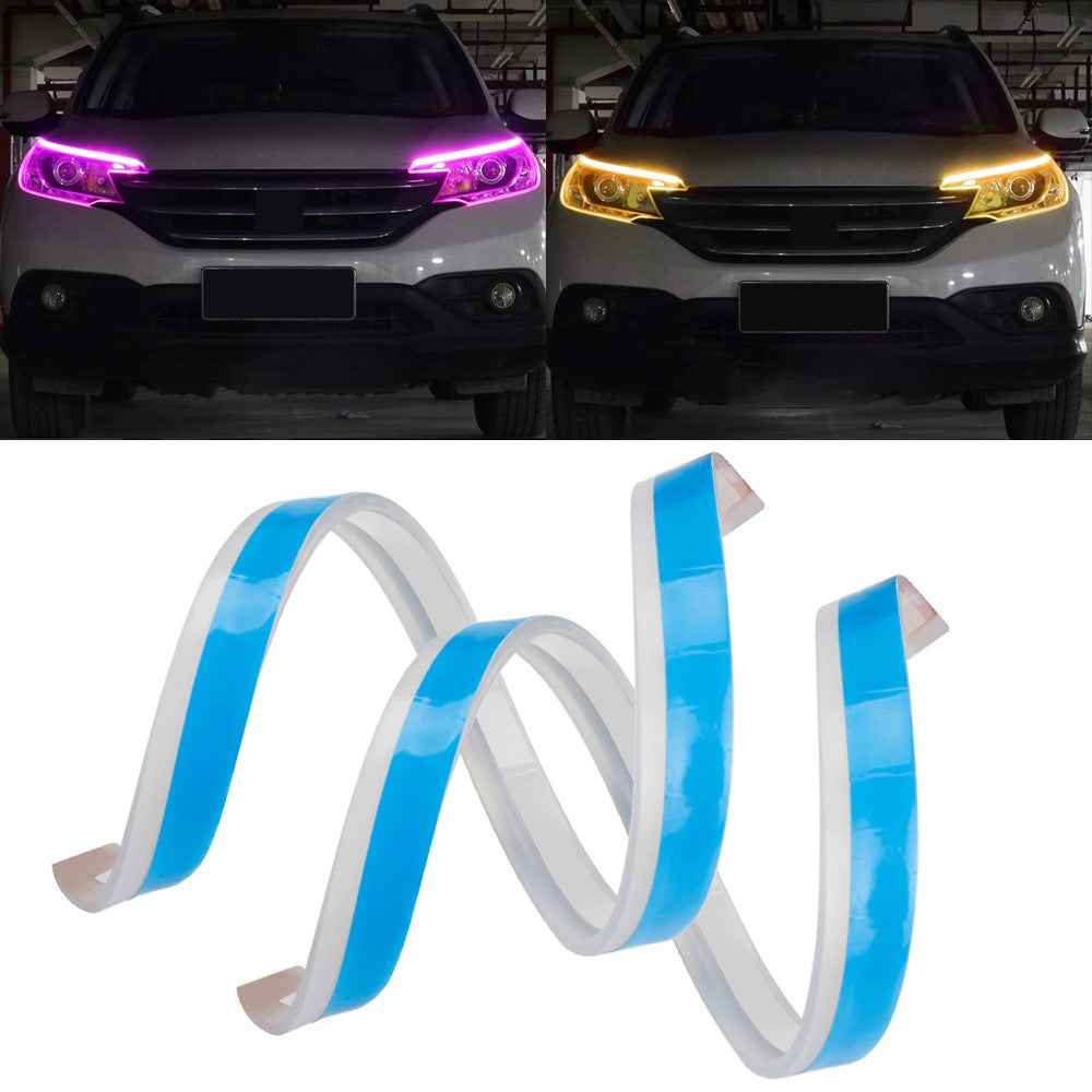 2Pcs 30cm Waterproof Car DRL Flexible LED Strip Daytime Running Light Turn Signal Light - Pink Purple / Yellow
