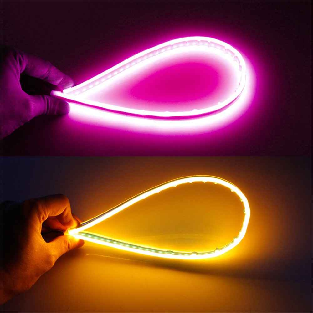 2Pcs 30cm Waterproof Car DRL Flexible LED Strip Daytime Running Light Turn Signal Light - Pink Purple / Yellow