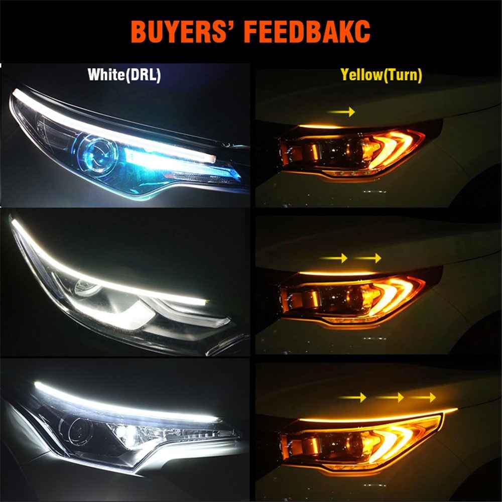 2Pcs 30cm Waterproof Car DRL Flexible LED Strip Daytime Running Light Turn Signal Light - Pink Purple / Yellow