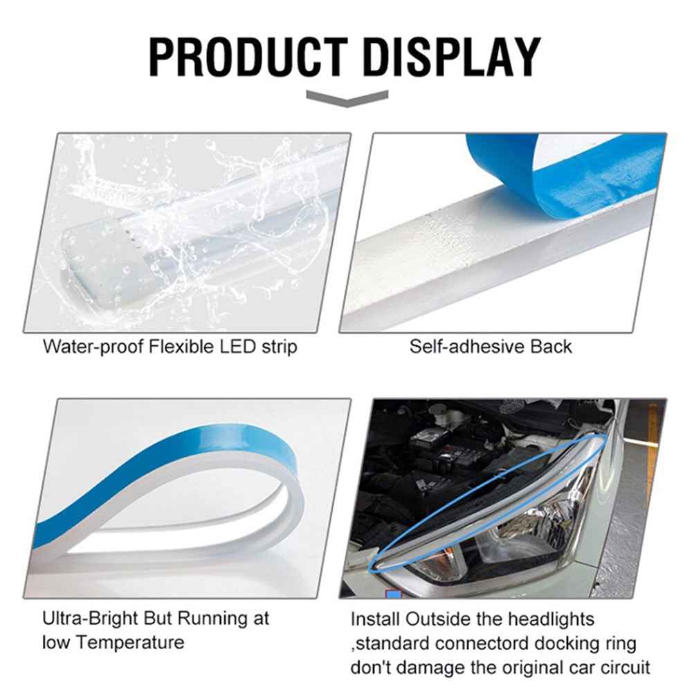2Pcs 30cm Waterproof Car DRL Flexible LED Strip Daytime Running Light Turn Signal Light - Pink Purple / Yellow