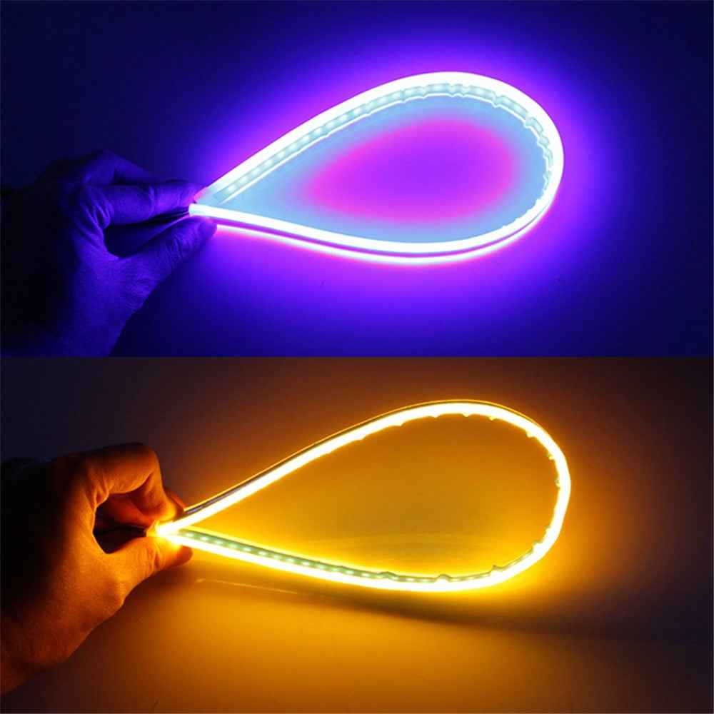 2Pcs 30cm Waterproof Car DRL Flexible LED Strip Daytime Running Light Turn Signal Light - Blue / Yellow