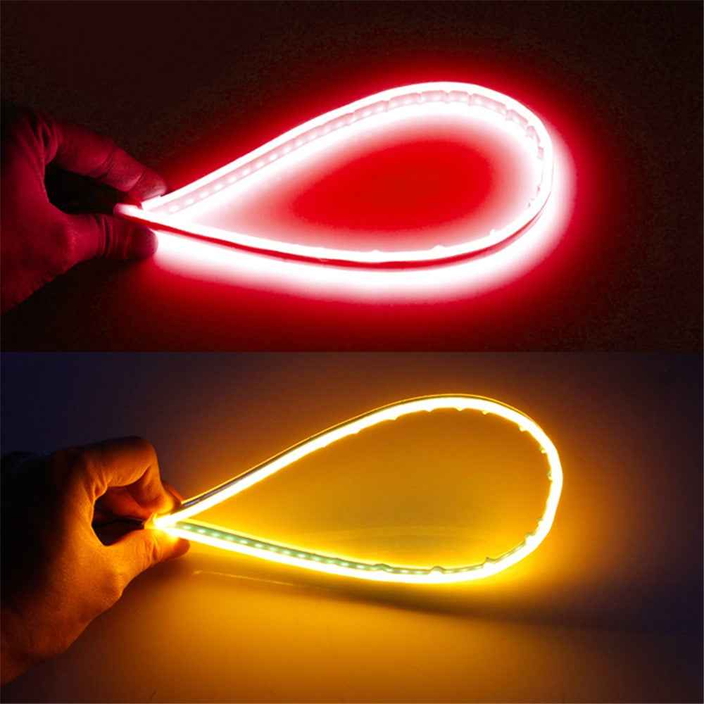 2Pcs 45cm Ultra Thin Car DRL Flexible LED Strip Waterproof Daytime Running Light Turn Signal Light - Red / Yellow