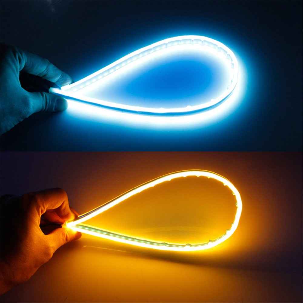 2Pcs 45cm Ultra Thin Car DRL Flexible LED Strip Waterproof Daytime Running Light Turn Signal Light - Ice Blue / Yellow
