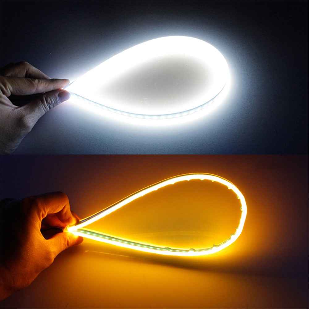 2Pcs 60cm Cuttable 12V Car DRL Flexible LED Strip Daytime Running Light Waterproof Turn Signal Light - White / Yellow