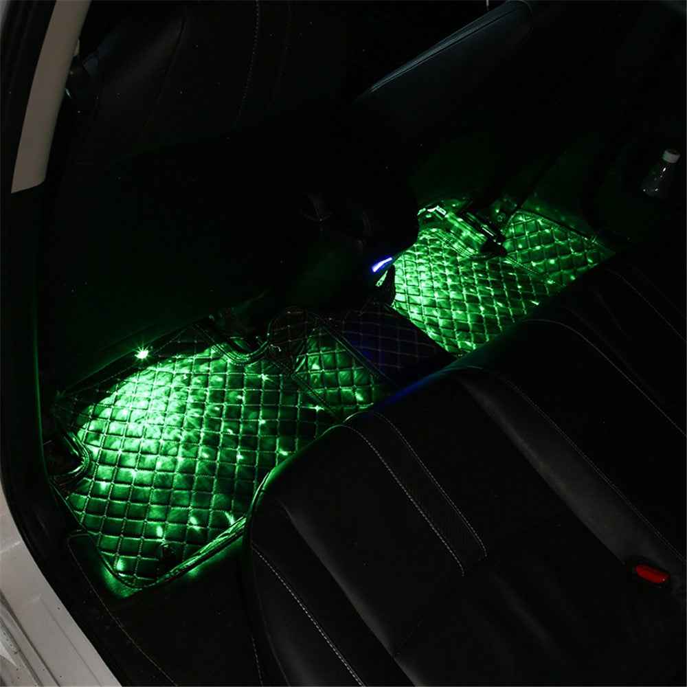 DX4U 4-LEDs USB Port Car Footwell Light Strip Sound-activated 8 Colors Atmosphere Light