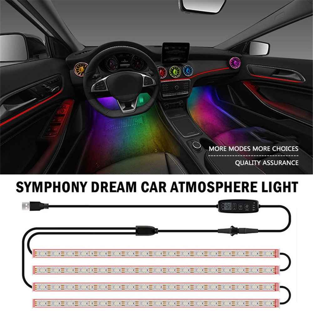 N2U-72 4Pcs Car 72LED Underglow Light Multi-color Bluetooth-compatible APP Control USB Car Decorative Lamp Underbody LED Strip Lights