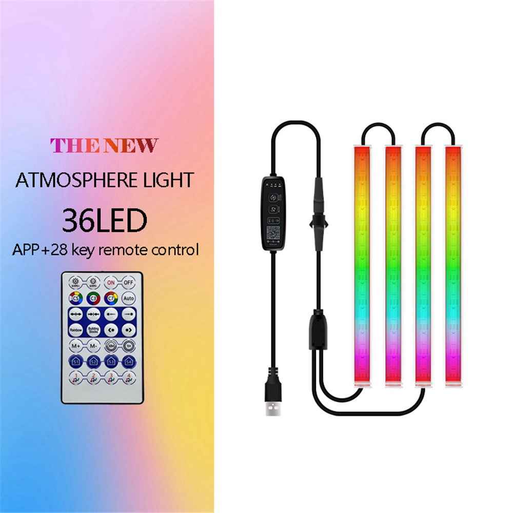 N2U-36 4Pcs Car Underglow 36LED Strip Lights USB Music Atmosphere Neon Accent Lights Car Decorative Lamp