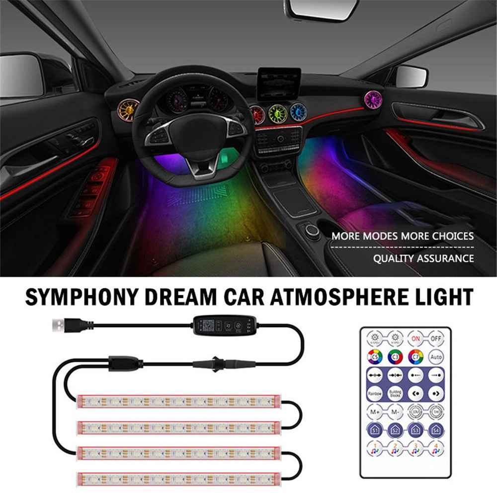 N2U-36 4Pcs Car Underglow 36LED Strip Lights USB Music Atmosphere Neon Accent Lights Car Decorative Lamp