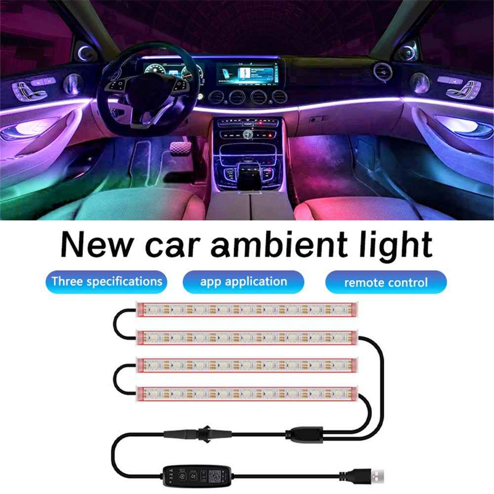 N2U-36 4Pcs Car Underglow 36LED Strip Lights USB Music Atmosphere Neon Accent Lights Car Decorative Lamp