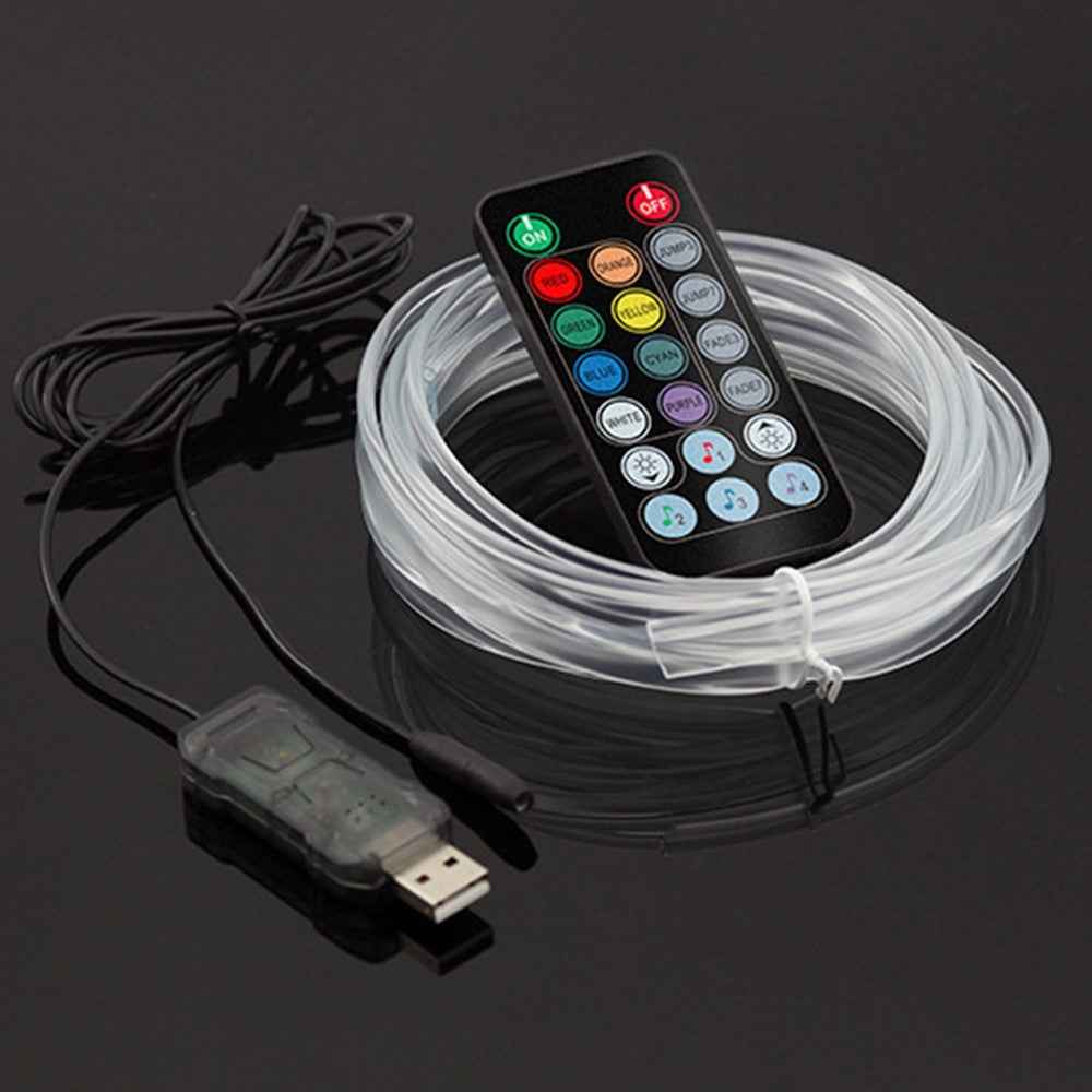 IS13U 3m Car Fiber Optic Neon Wire Strip Light USB Ambient Lamp with Remote Control for Center Console