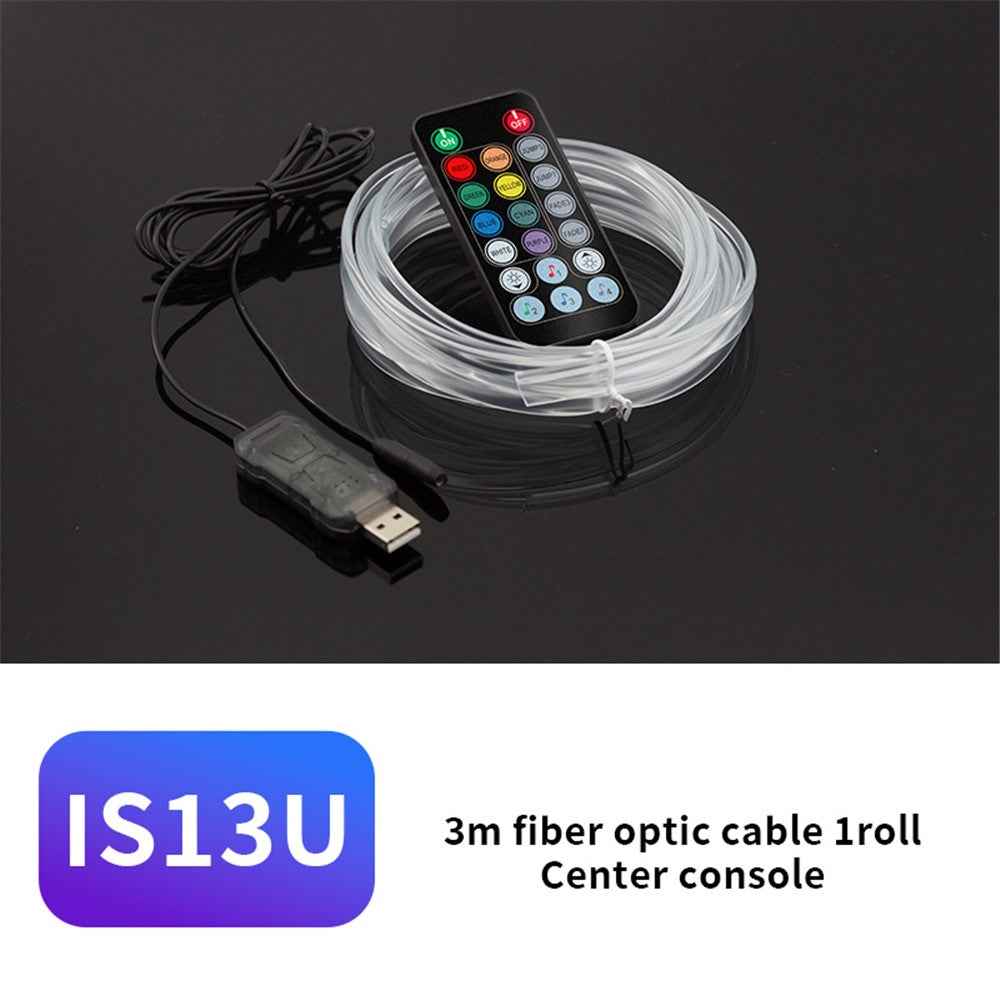 IS13U 3m Car Fiber Optic Neon Wire Strip Light USB Ambient Lamp with Remote Control for Center Console
