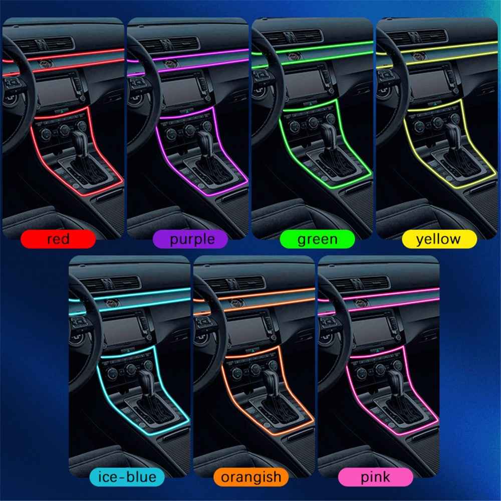 IS13U 3m Car Fiber Optic Neon Wire Strip Light USB Ambient Lamp with Remote Control for Center Console