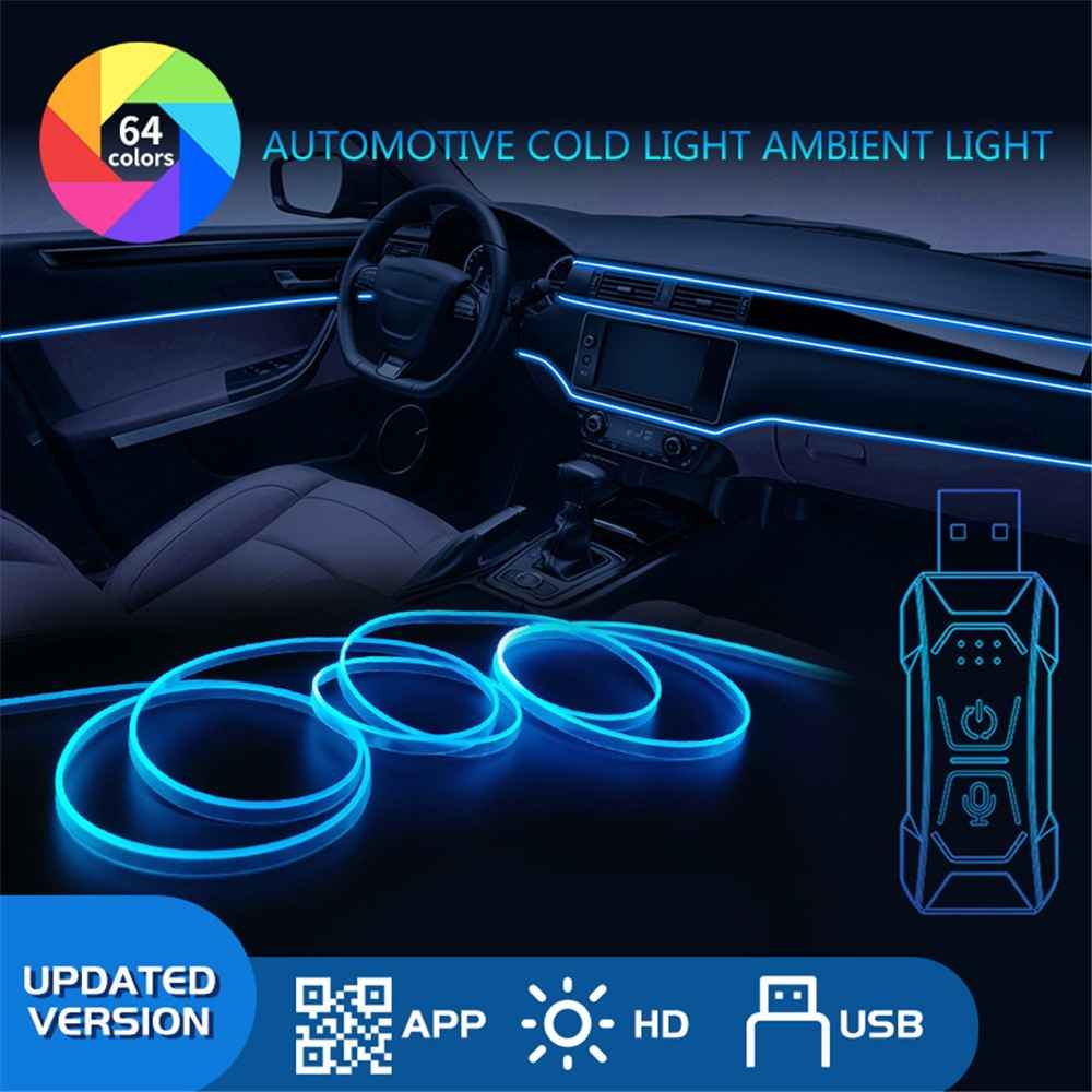 K68U Car Interior Decor LED Fiber Optic Strip Light APP Voice Remote Control Music Sync Ambient Lamp