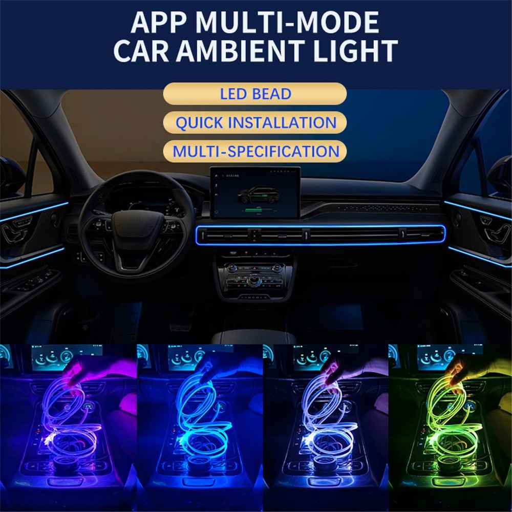 K68U Car Interior Decor LED Fiber Optic Strip Light APP Voice Remote Control Music Sync Ambient Lamp