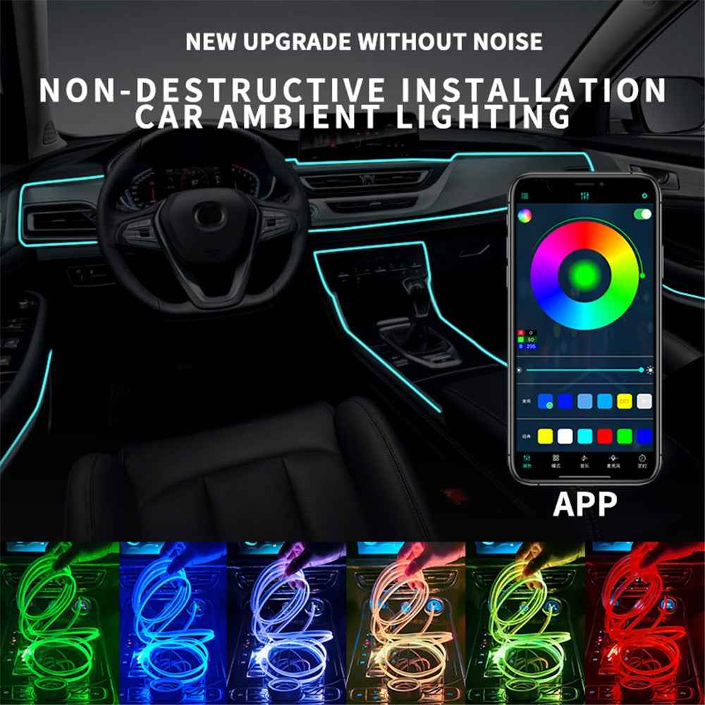 K68U Car Interior Decor LED Fiber Optic Strip Light APP Voice Remote Control Music Sync Ambient Lamp