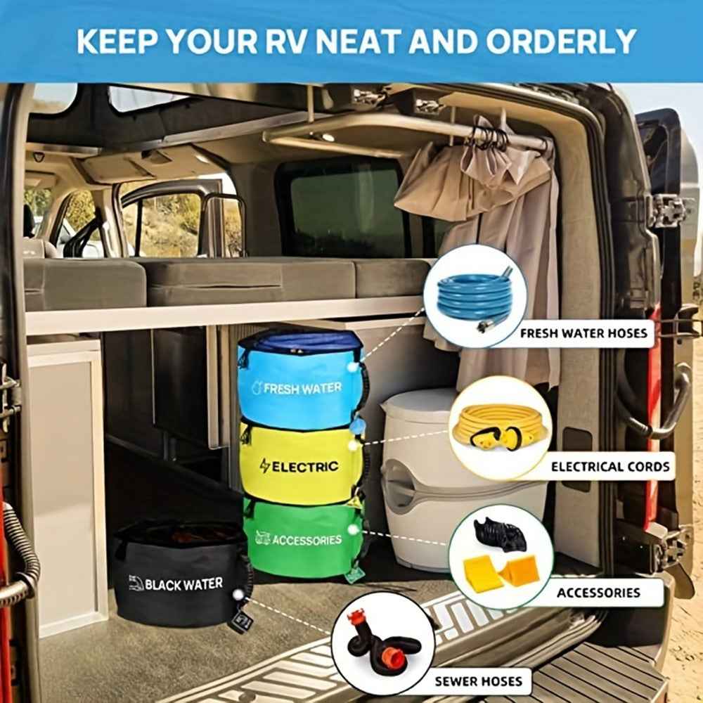 RV Water Hose Storage Bag Sewer Pipe Organizer 600D Oxford Cloth Wire Cable Storage Bag - Black
