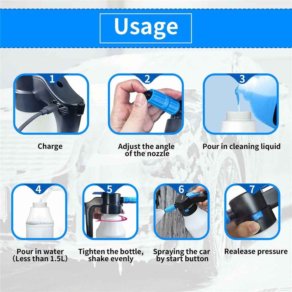 1.5L Electric Watering Can PP + PE Car Washing Foam Booster Pot High Pressure Washing Tool