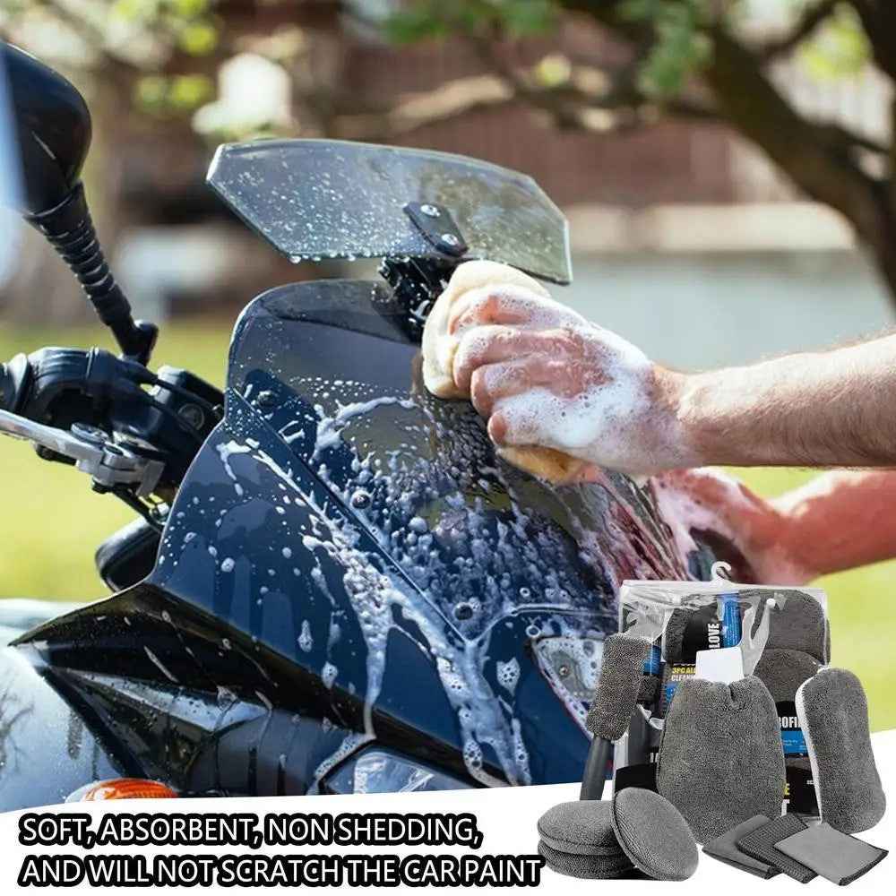 9Pcs / Set Car Cleaning Tools Sponge Microfiber Towel Brush Glove Car Washing Tools