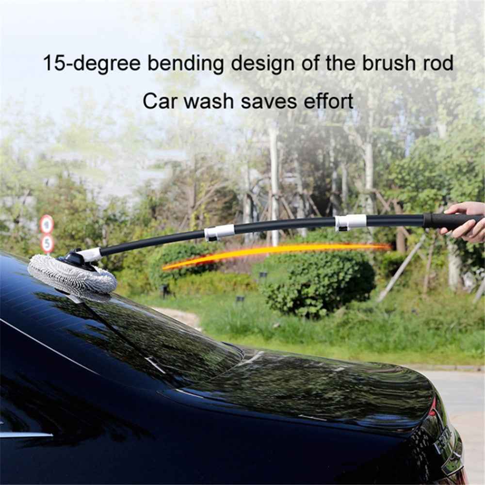Curved Rod Telescopic Car Wash Chenille Brush Vehicle Washing Cleaning Mop with Replacement Brush Head