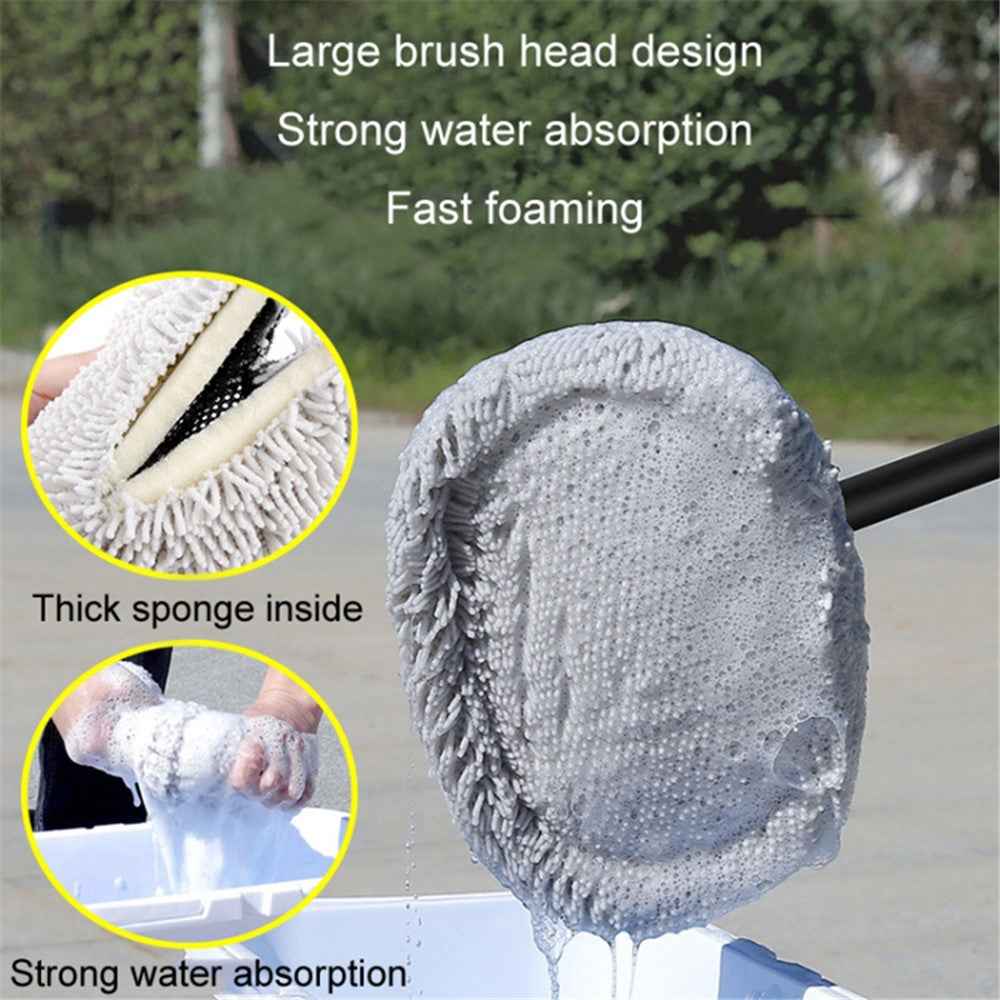 Curved Rod Telescopic Car Wash Chenille Brush Vehicle Washing Cleaning Mop with Replacement Brush Head