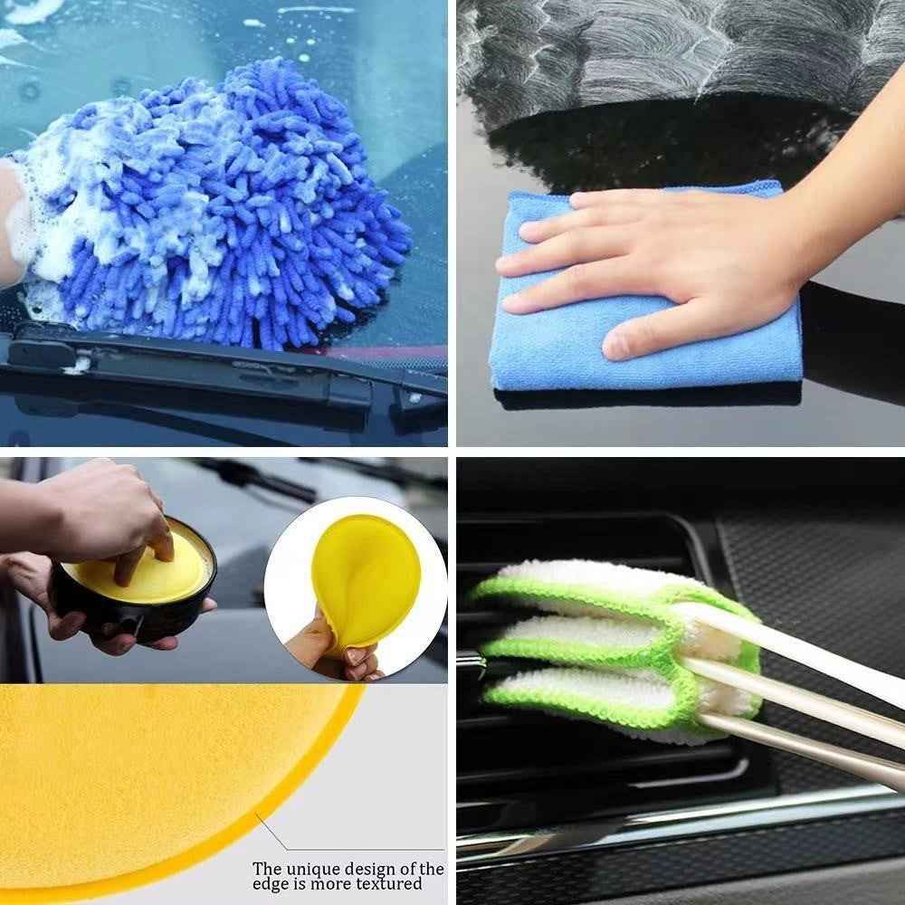 27Pcs / Set Car Cleaning Cloth Washing Mitten Electric Drill Brush Vehicle Detailing Brushes Scrub Pads Kit