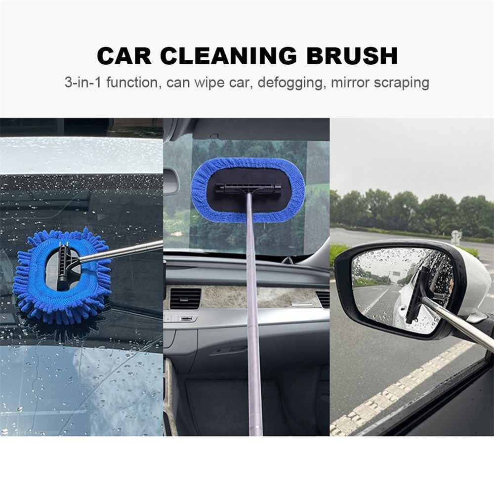1297 3-in-1 Car Windshield Cleaning Wash Tool Interior Auto Glass Wiper with Extendable Handle Window Cleaner Brush
