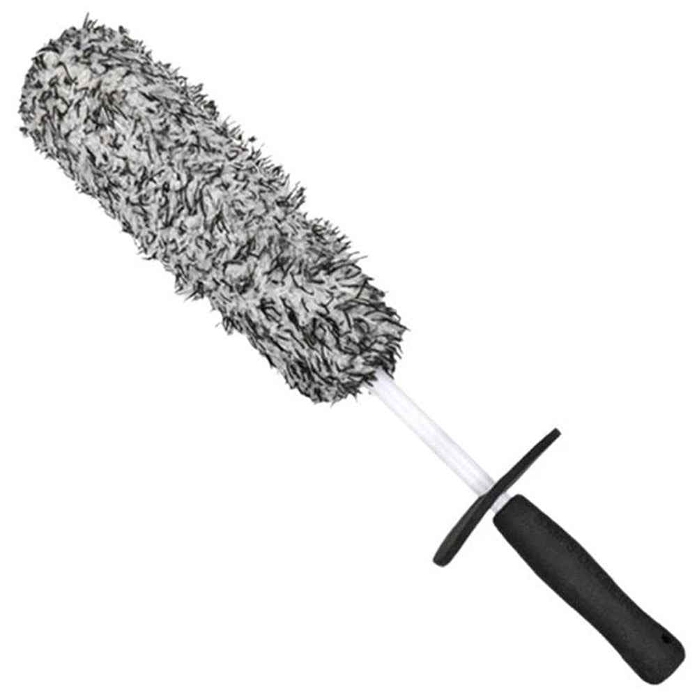 Car Wheel Cleaning Brush Soft Microfibre Long Handle Rim Detailing Brush - Black+White Handle