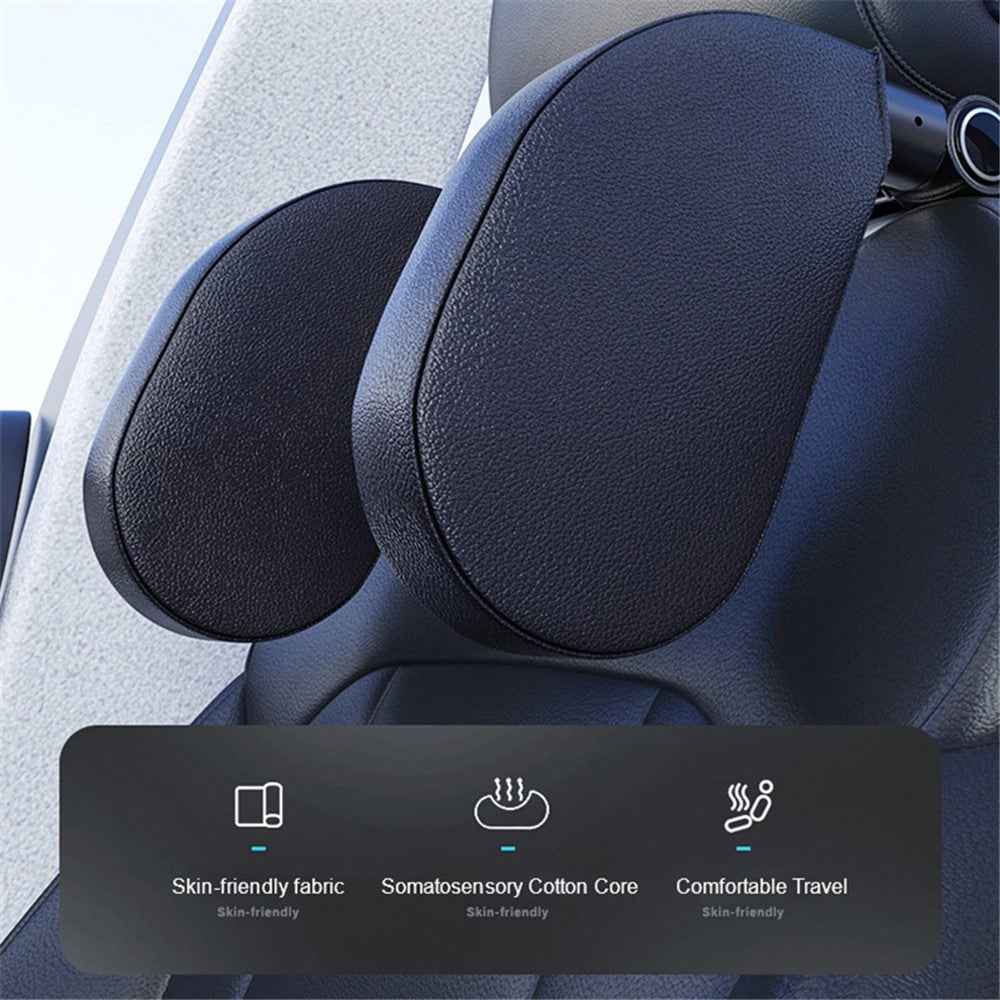 WAY TO GROW Memory Foam Car Headrest Pillow Sleeping Head and Neck Support with Phone Holder for Kids Adults Travel - Black