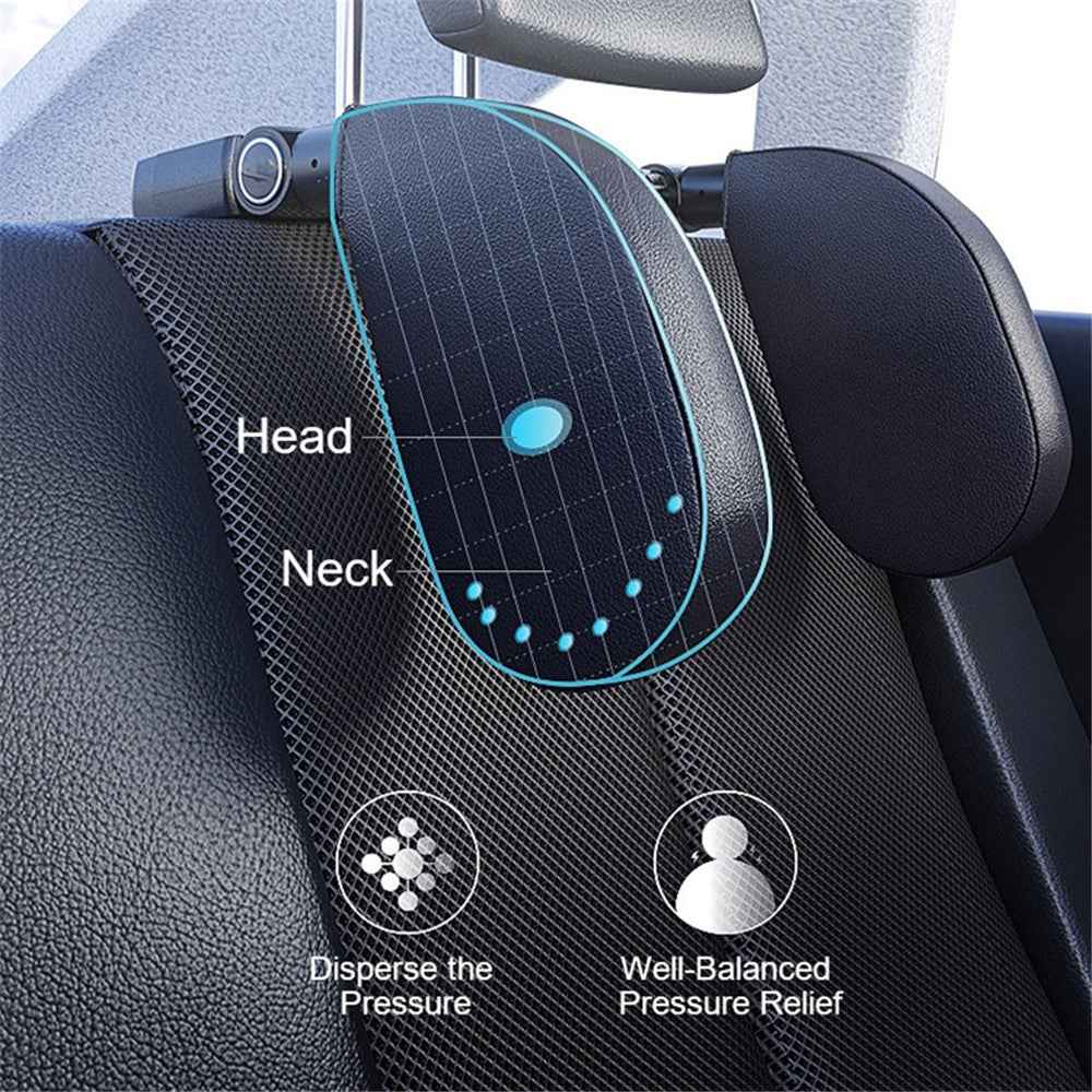 WAY TO GROW Memory Foam Car Headrest Pillow Sleeping Head and Neck Support with Phone Holder for Kids Adults Travel - Black