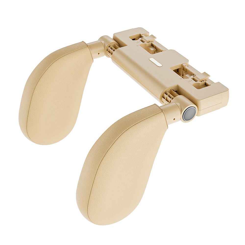 WAY TO GROW Memory Foam Car Headrest Pillow Sleeping Head and Neck Support with Phone Holder for Kids Adults Travel - Beige