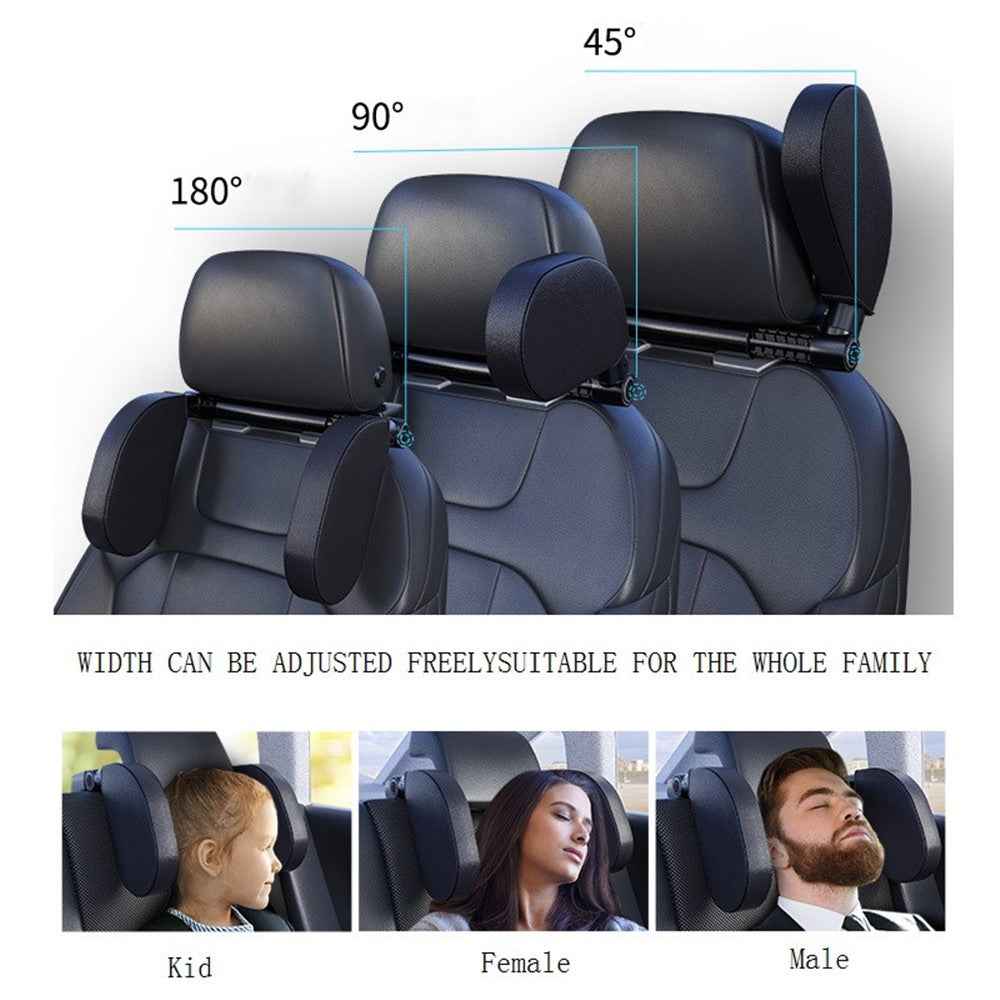 WAY TO GROW Memory Foam Car Headrest Pillow Sleeping Head and Neck Support with Phone Holder for Kids Adults Travel - Beige