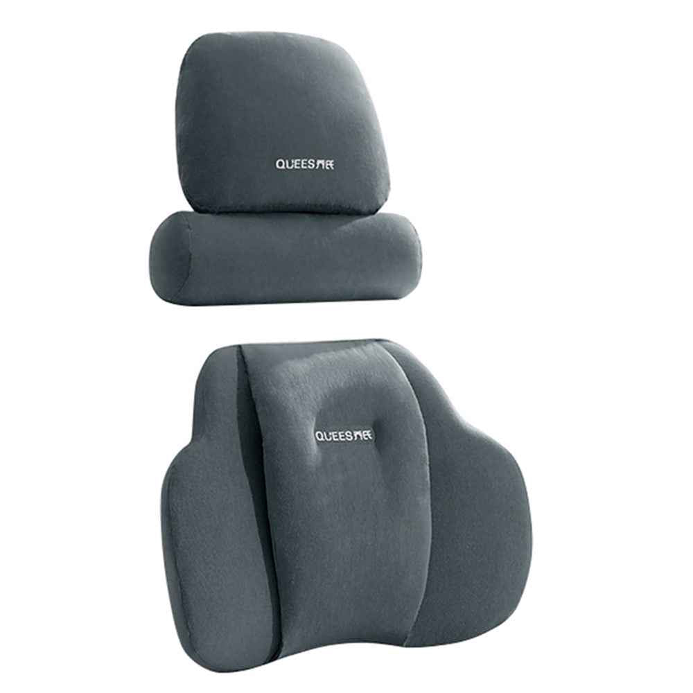 QUEES Car Neck Pillow Headrest Pillow Lumbar Support Waist Cushion Pad Auto Vehicle Supply - Grey