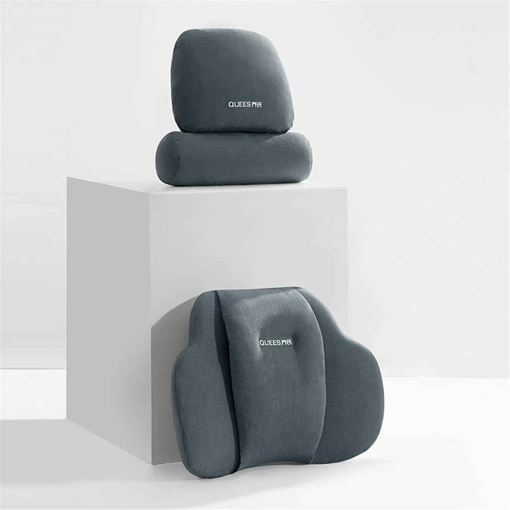 QUEES Car Neck Pillow Headrest Pillow Lumbar Support Waist Cushion Pad Auto Vehicle Supply - Grey