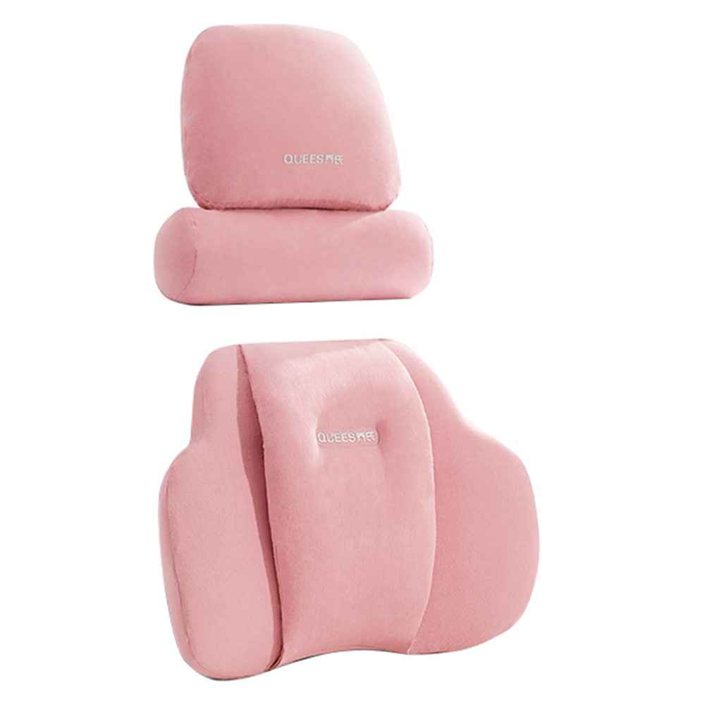 QUEES Car Neck Pillow Headrest Pillow Lumbar Support Waist Cushion Pad Auto Vehicle Supply - Pink