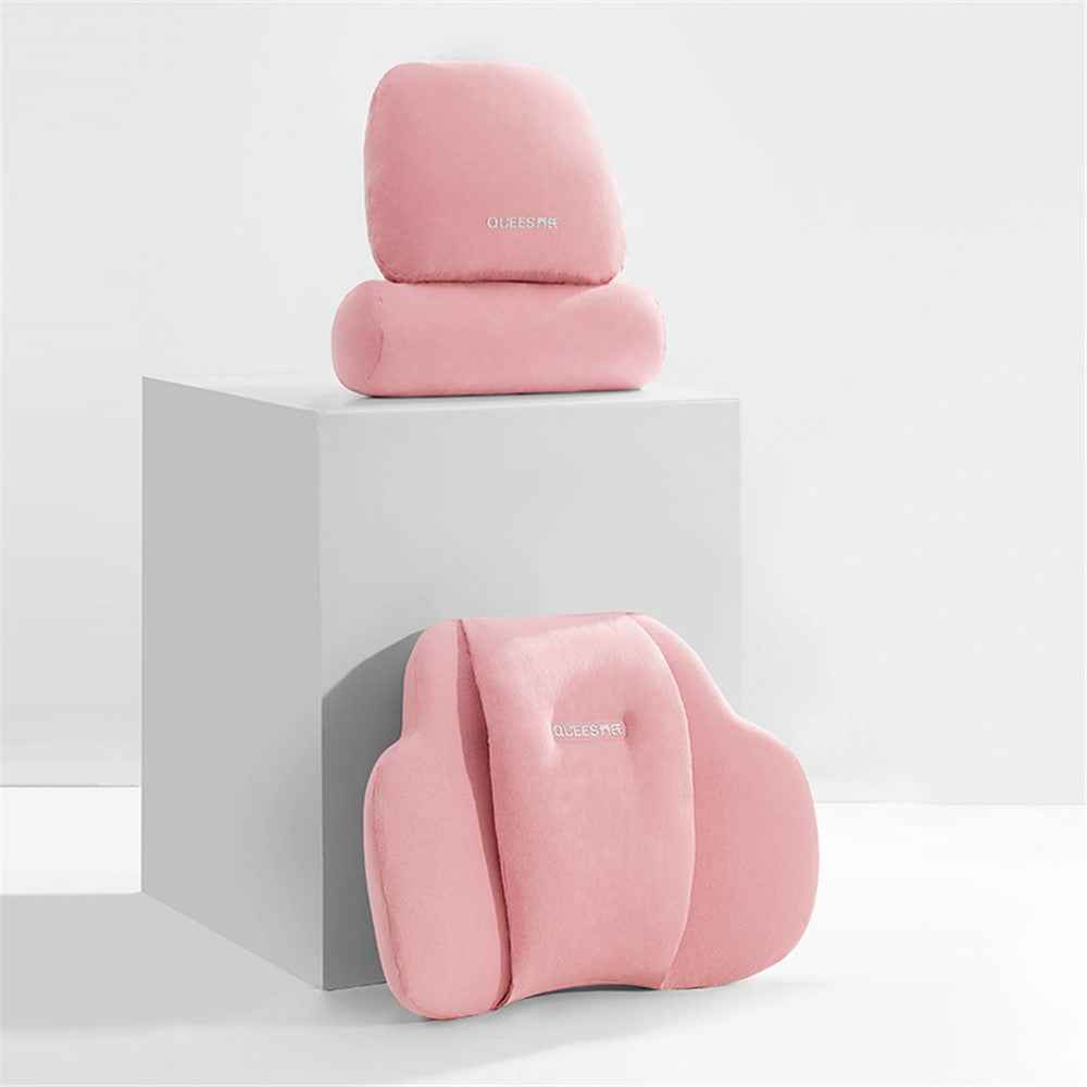 QUEES Car Neck Pillow Headrest Pillow Lumbar Support Waist Cushion Pad Auto Vehicle Supply - Pink