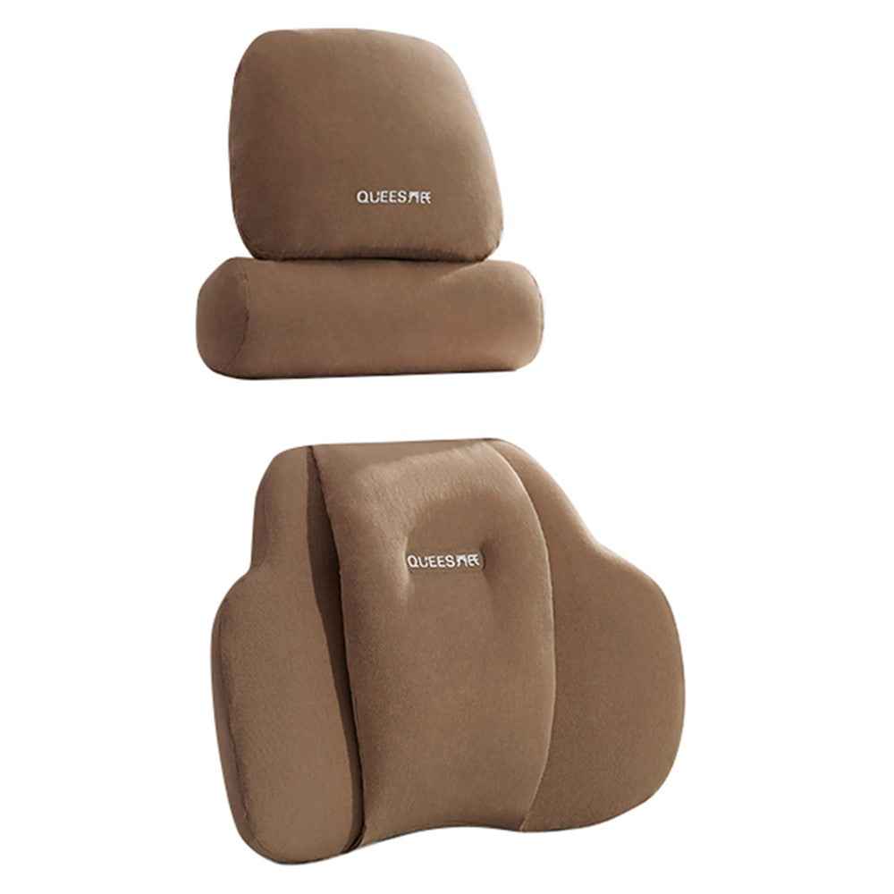 QUEES Car Neck Pillow Headrest Pillow Lumbar Support Waist Cushion Pad Auto Vehicle Supply - Coffee
