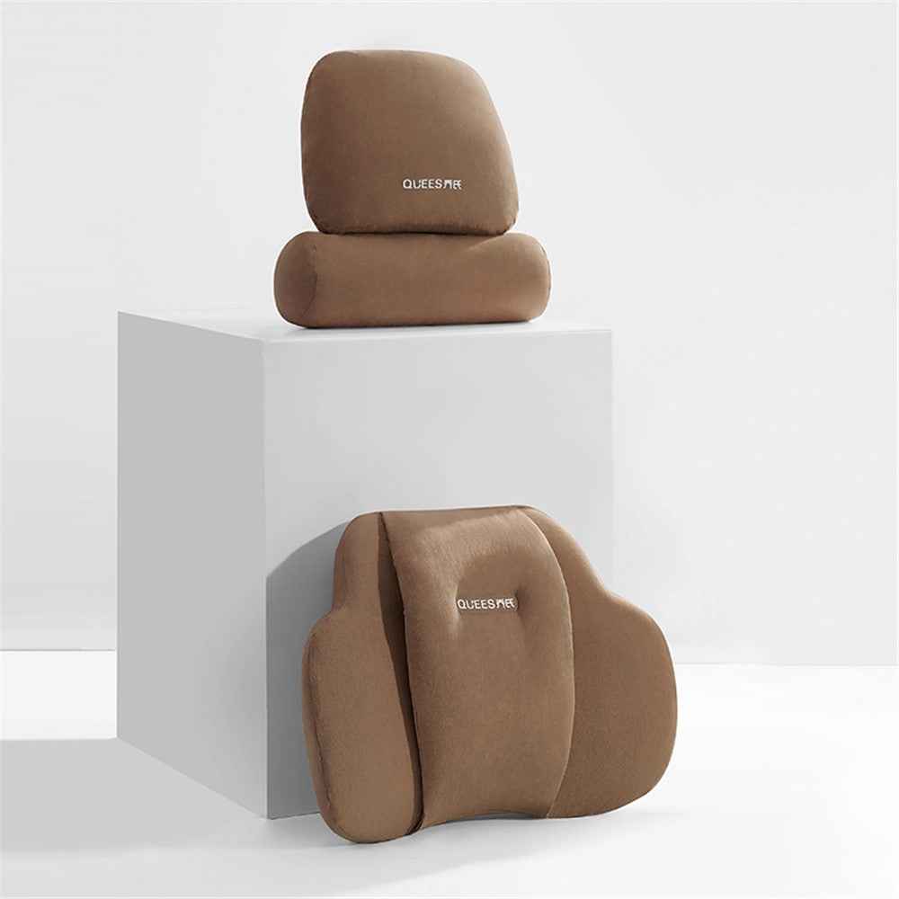 QUEES Car Neck Pillow Headrest Pillow Lumbar Support Waist Cushion Pad Auto Vehicle Supply - Coffee