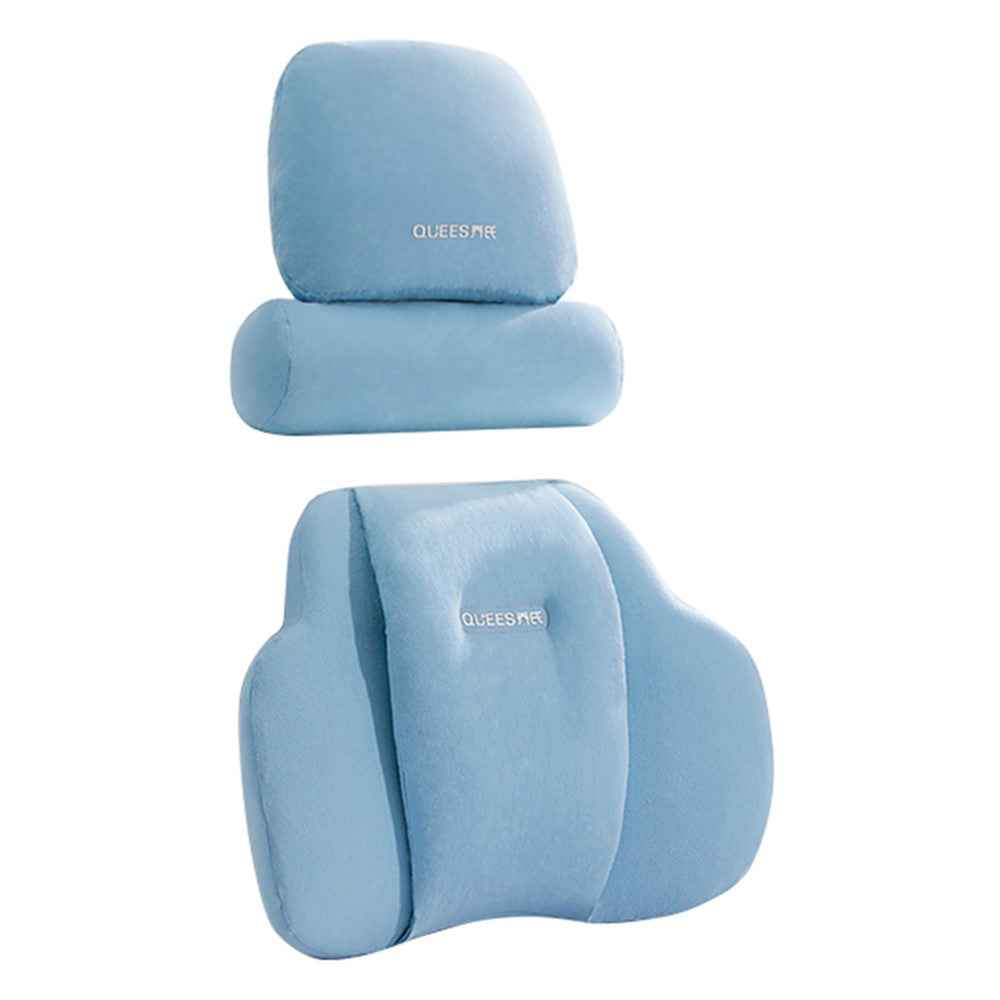 QUEES Car Neck Pillow Headrest Pillow Lumbar Support Waist Cushion Pad Auto Vehicle Supply - Blue