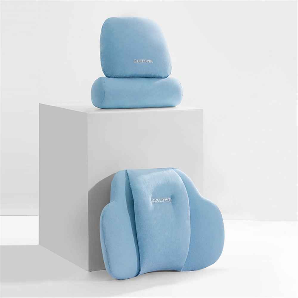 QUEES Car Neck Pillow Headrest Pillow Lumbar Support Waist Cushion Pad Auto Vehicle Supply - Blue