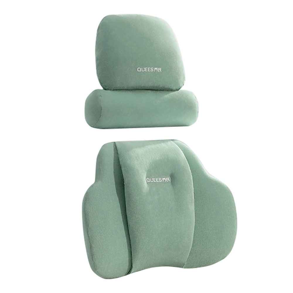 QUEES Car Neck Pillow Headrest Pillow Lumbar Support Waist Cushion Pad Auto Vehicle Supply - Green