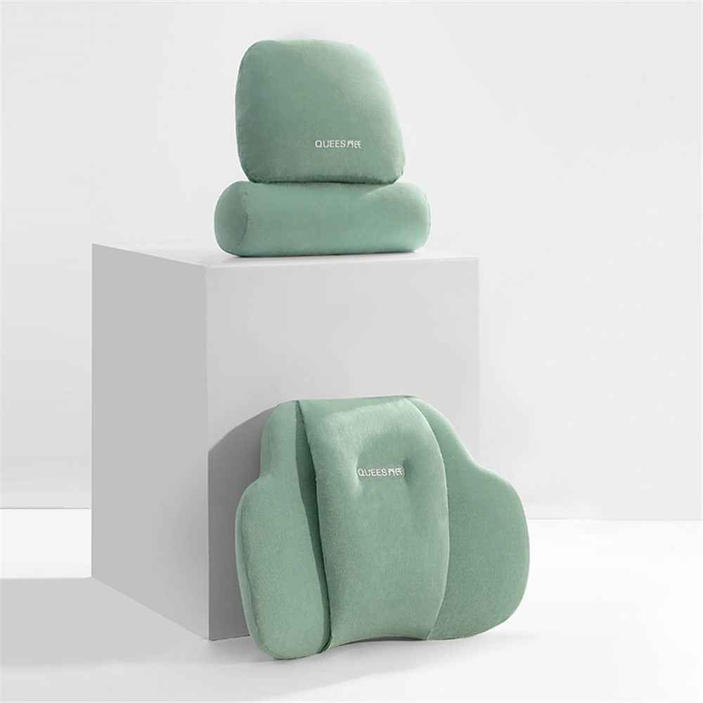 QUEES Car Neck Pillow Headrest Pillow Lumbar Support Waist Cushion Pad Auto Vehicle Supply - Green