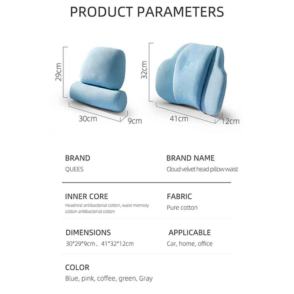 QUEES Car Neck Pillow Headrest Pillow Lumbar Support Waist Cushion Pad Auto Vehicle Supply - Green