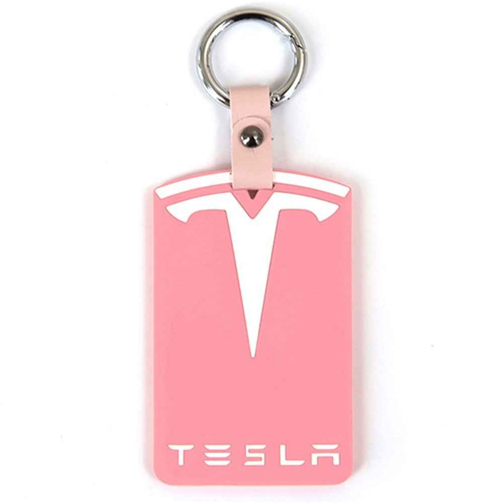 Silicone Car Remote Key Cover for Model 3 / Y Wear Resistant Protective Case with Ring Buckle Car Key Replacement Parts - Pink / White