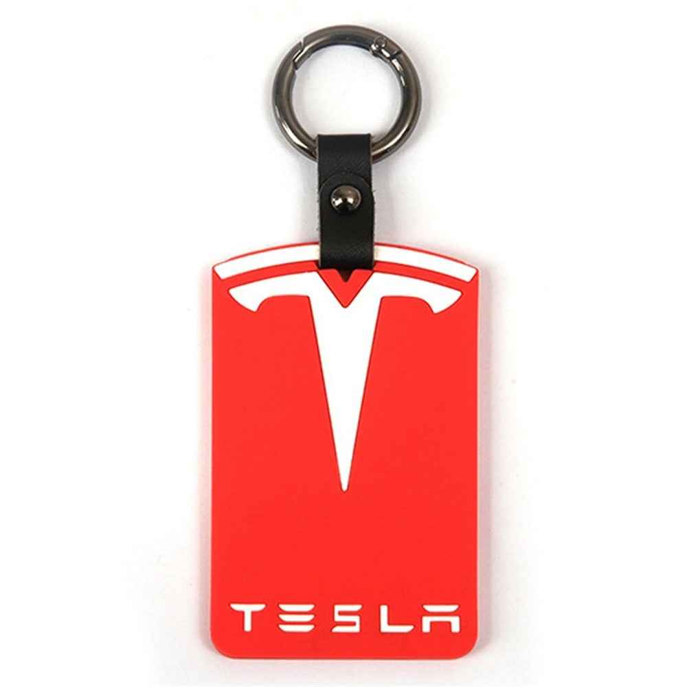 Silicone Car Remote Key Cover for Model 3 / Y Wear Resistant Protective Case with Ring Buckle Car Key Replacement Parts - Red / White