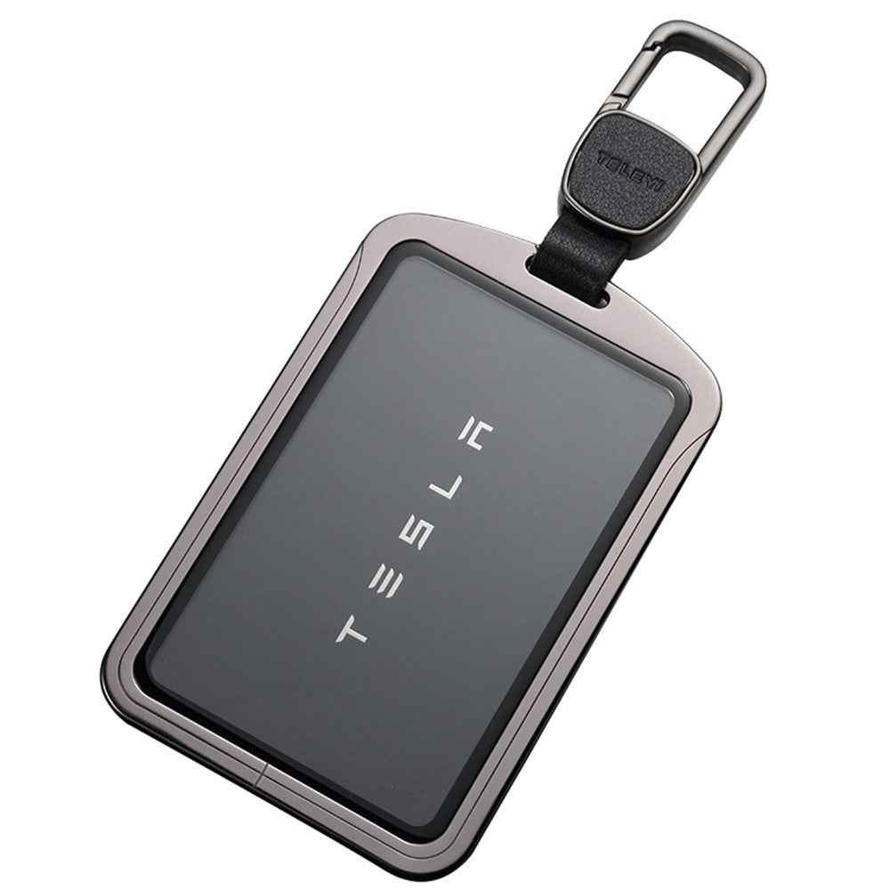 Aluminum Alloy Tempered Glass Key Card Holder Key Chain for Tesla - Grey